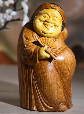 高端中式地主婆摆件客厅财神雕塑仿木雕茶几博古架装饰品桌面摆设
