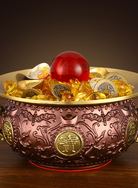 极速聚宝盆摆件铜家用客厅装饰聚玄关I中式家居工存钱罐铜器黄铜