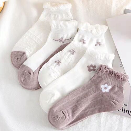 极速5Pairs Lot Cute Women Short SocFks Boat Chaussette Femme