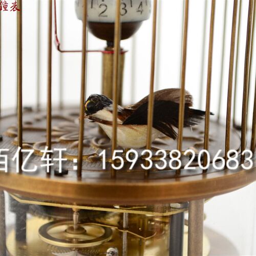新品钟表机械g纯铜鸟笼把玩小座钟 古典趣味老式发条玻璃鸟笼摆件
