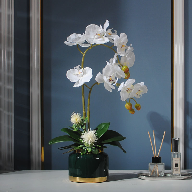 极速假花白色蝴蝶兰仿真花客厅装饰花高I品质绢花餐桌轻奢小盆栽