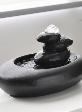 新品现代简约陶瓷循环流水喷泉小型桌面摆件居家客W厅电视柜茶桌
