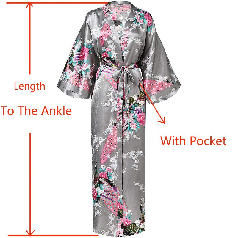 新品Plus Size XXXL Chinese Women LongH Robe Print Flower Pea