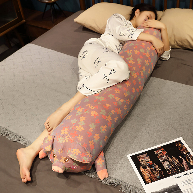 三层纱猪玩偶抱枕长条夹腿毛绒玩具女生床上睡觉枕侧睡专用布娃娃