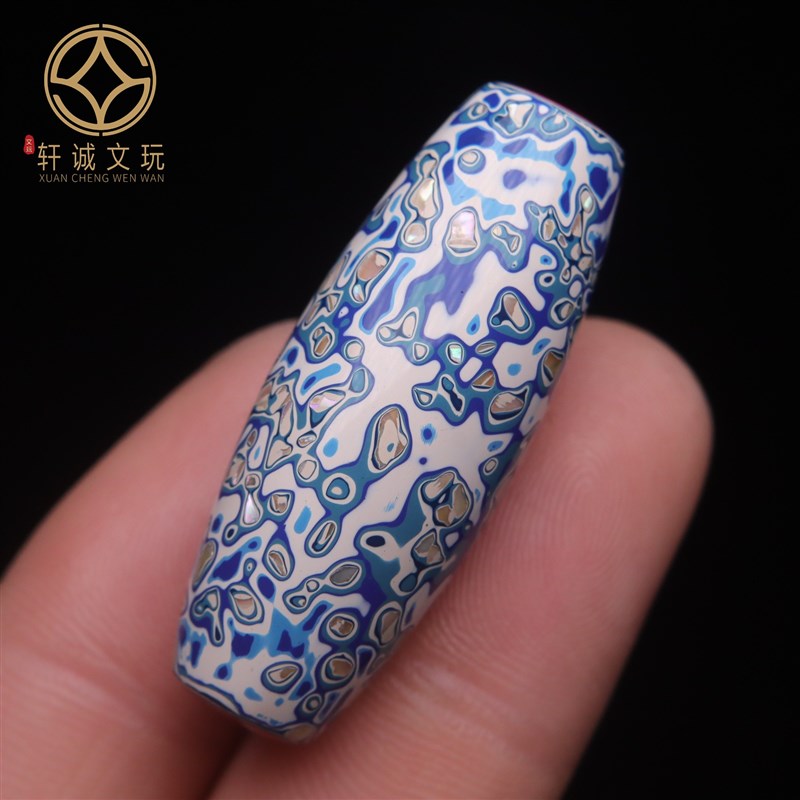 原矿天然朱砂青花瓷彩绘天珠桶珠老型珠散珠单珠DIY手串配饰配件