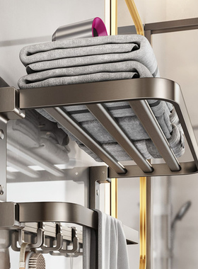 枪灰色套装免打孔折叠浴巾架卫生间置物架毛巾架轻奢浴室五金挂件