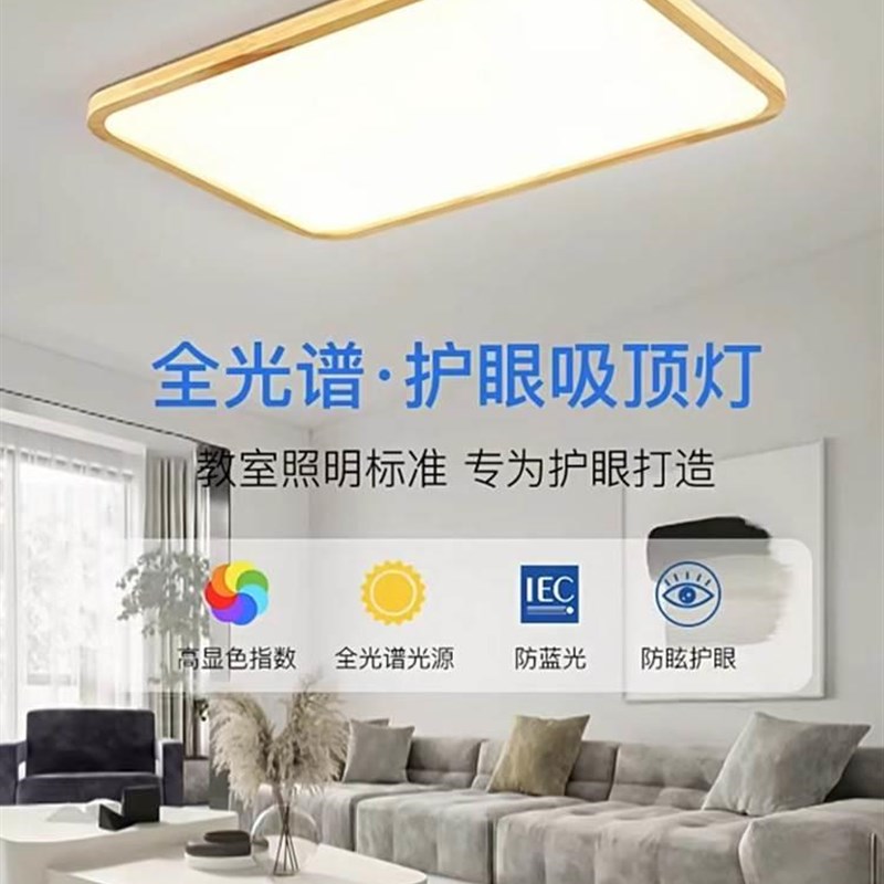 全光谱护眼北欧灯具套餐实木客厅灯简约现代超薄吸顶灯卧室侘寂风