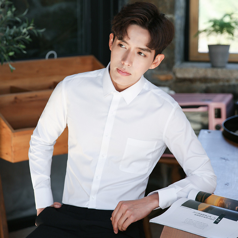 白色衬衫男长袖2021春季新款帅气商务工作服正装上班免烫白衬衣夏
