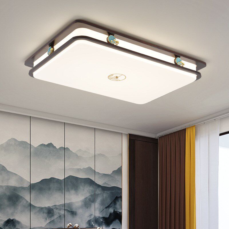 新中式护眼灯客厅灯吸顶灯长方y形黑胡桃木色简约实木卧室灯具854