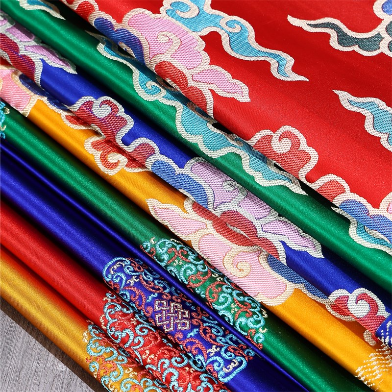 高档织锦缎布料 古装汉服民族风喜庆提花丝绸缎金口香包服装面料