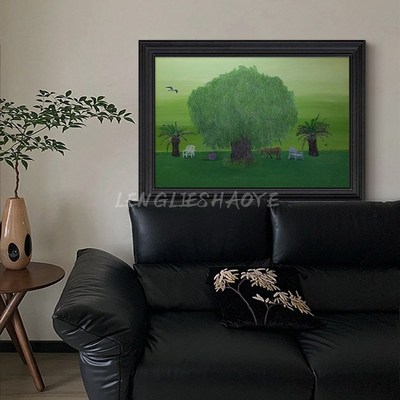 高级感酒店玄关抽象植物动物装饰品挂画客厅卧室小众艺术手绘油画