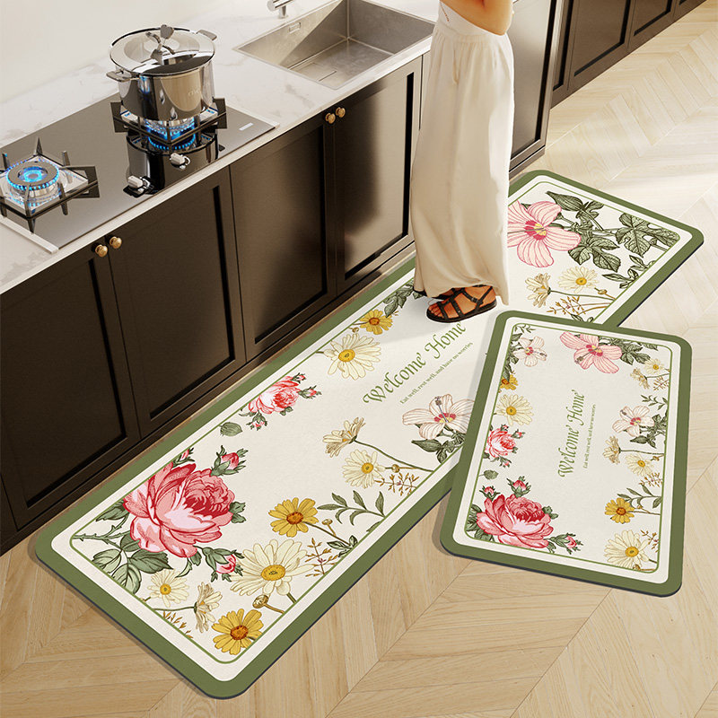 花朵厨房地垫防滑防油可擦免洗专用脚垫吸水吸油免X清洗地毯整铺,居家布艺,厨房地垫,淘宝优惠券,粉丝福利购,淘宝优惠卷