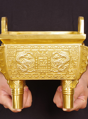 招财黄铜鼎摆件乔迁开业礼品店铺收银台办公室桌创意装饰工艺摆设