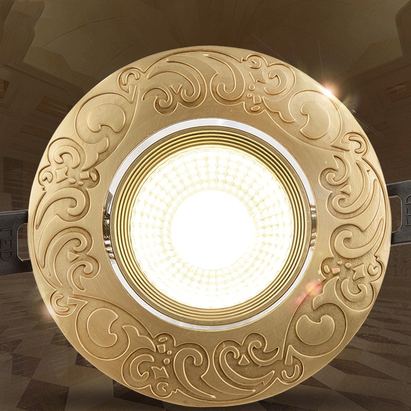 全铜新中式射灯筒灯led背景墙天花祥云客厅嵌入式7.5开孔暗装孔灯