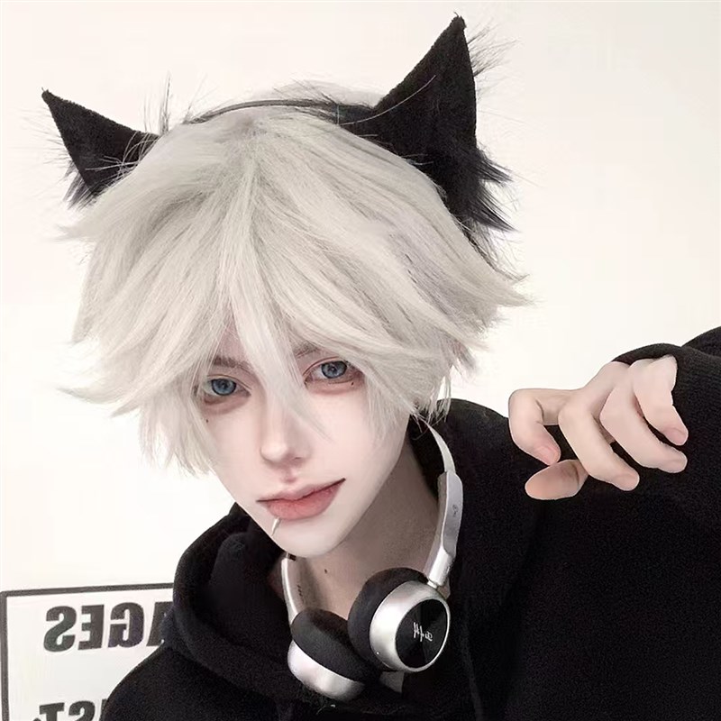 白毛控男士假发微分碎盖短直发韩系二次元万用毛撕漫自然全头套式