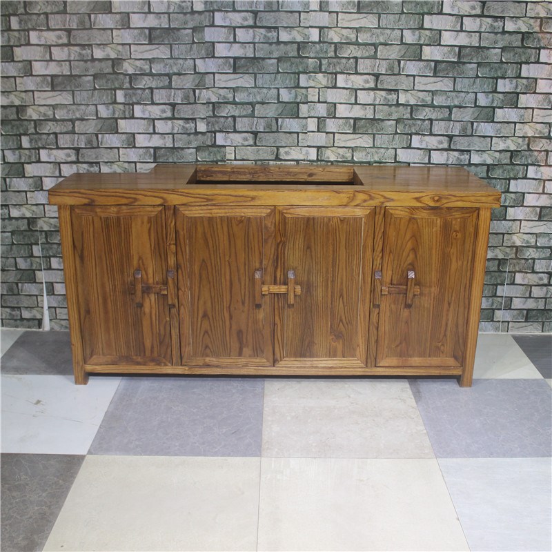 榆木餐边柜实木洗碗柜餐边家具洗碗水槽一体柜茶水柜储物柜定制