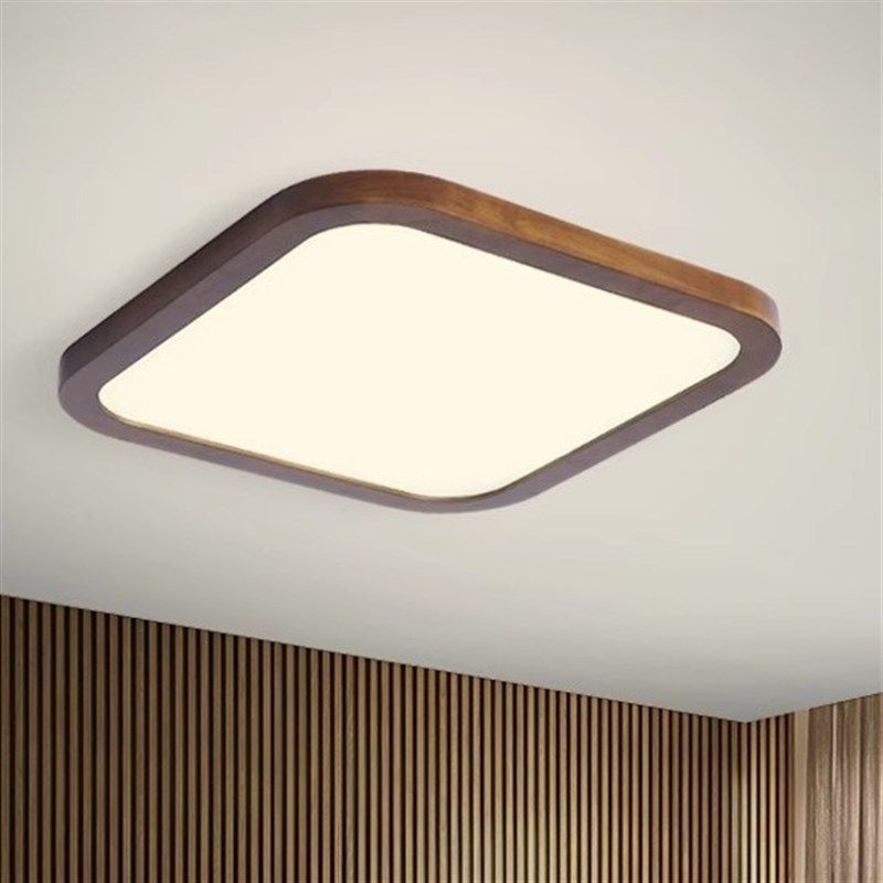 新中式圆a形超薄LED卧室吸顶灯现代简约客厅餐厅房间书房胡桃木色