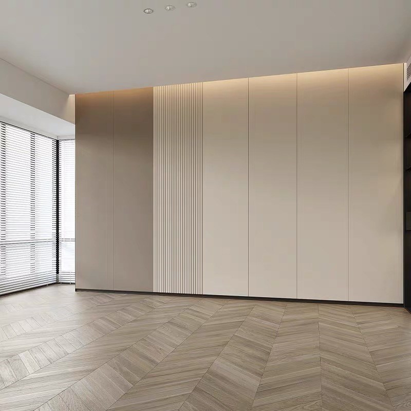 简约仿木纹电视背景墙壁画现代轻奢D木格栅客厅壁布现代奶油风墙