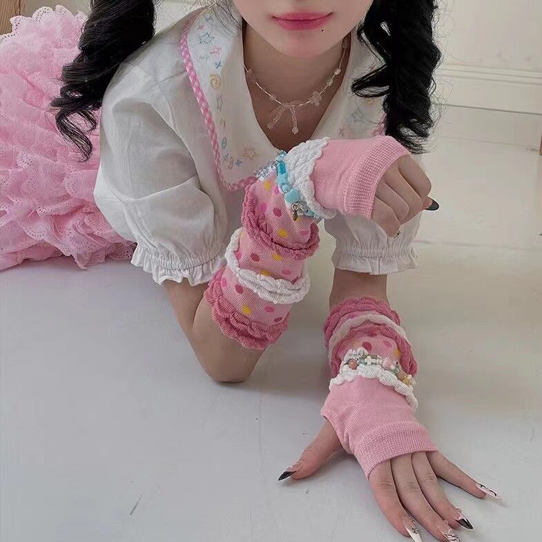 多巴胺甜美粉ins泡泡手袖学生日系可爱防晒春秋护臂套辣妹