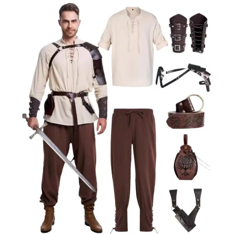 万圣狂男士文艺复兴时期服装套装配饰中世纪海盗衬衫cosplay道具