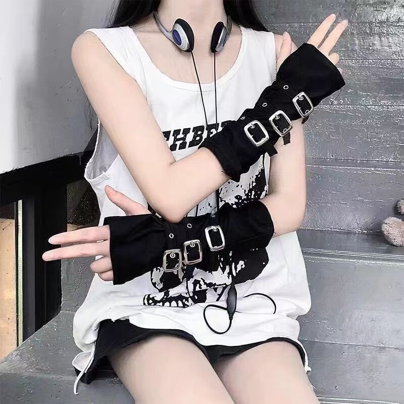 欧美朋克风手套超酷铆钉袖套辣妹防晒金属扣手套