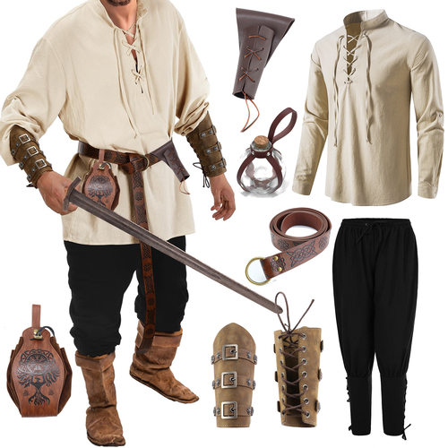 万圣狂男士文艺复兴时期服装套装配件中世纪海盗衬衫cosplay道具