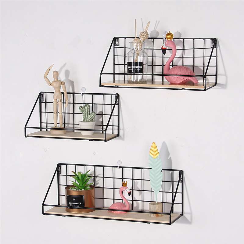现代简约铁艺网格置物架 厨房卫生间搁板收纳架墙上装饰整理架