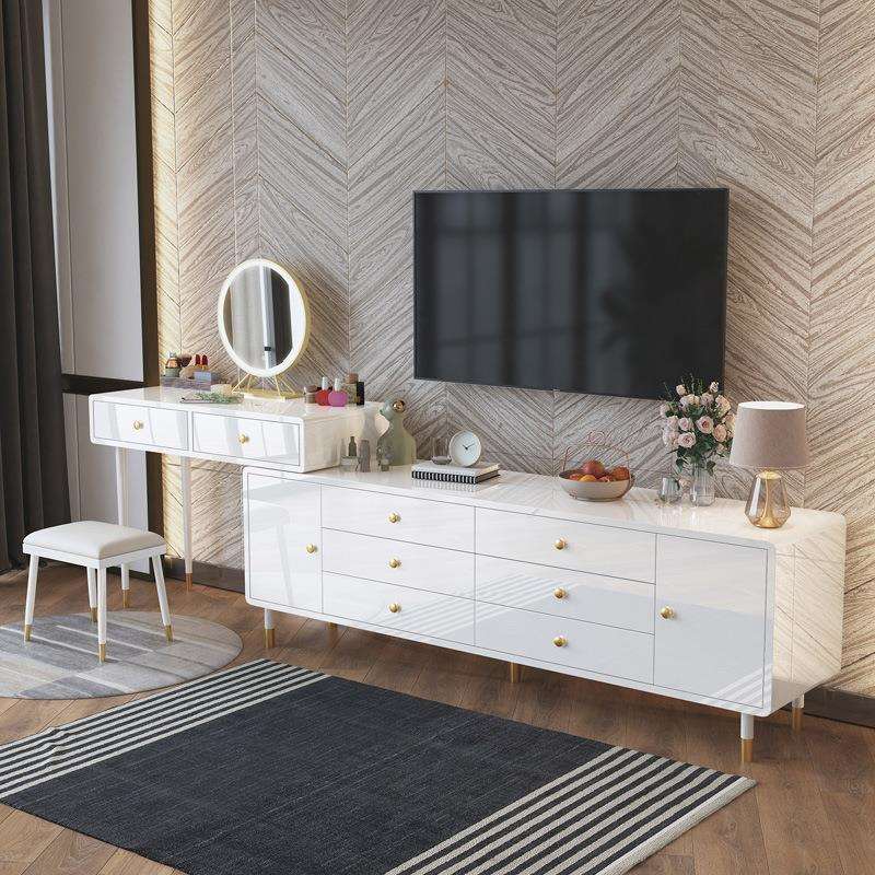 轻奢梳妆台电视柜一体现代简约转角化妆台斗柜大容量收纳储物桌子