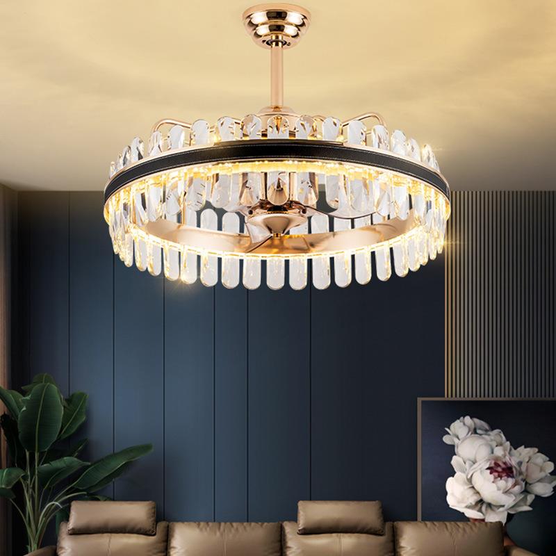 后现代轻奢水晶风扇吊灯家用客厅灯饰简约餐厅吊扇灯大气卧室灯具