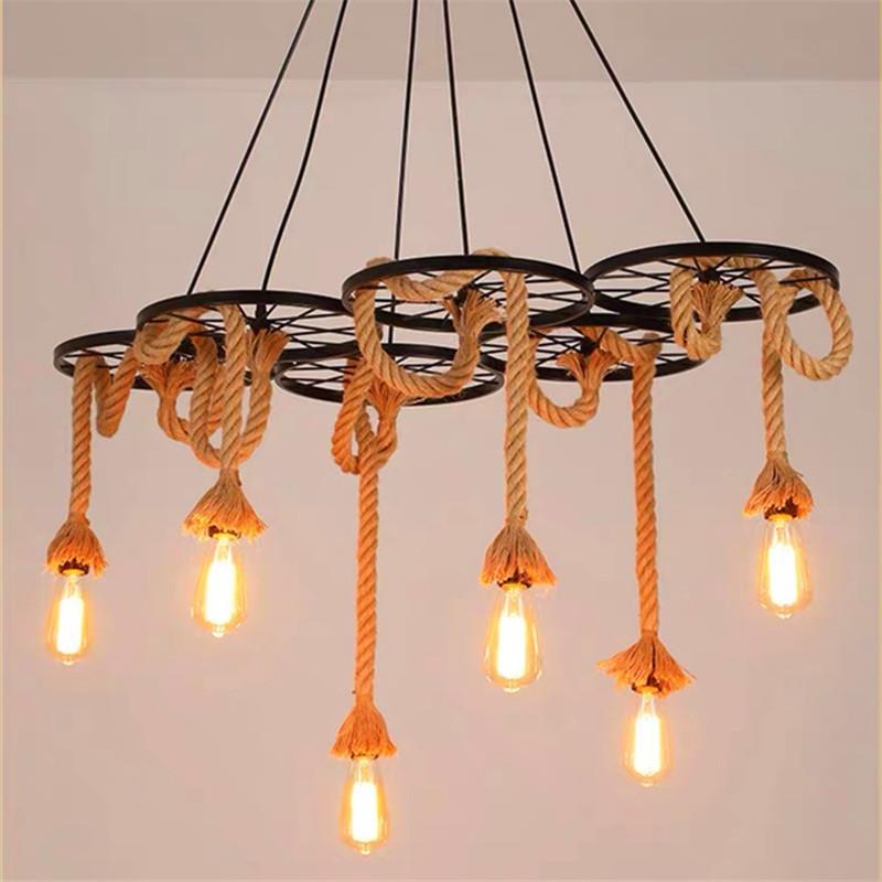 美式乡村餐厅音乐餐吧店铺个性吊灯工业风植物花草麻绳车轮装饰灯