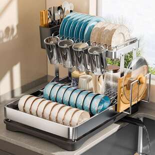 不锈钢碗碟收纳架厨房台面式多层碗架沥水架免打孔碗盘碗筷置物架