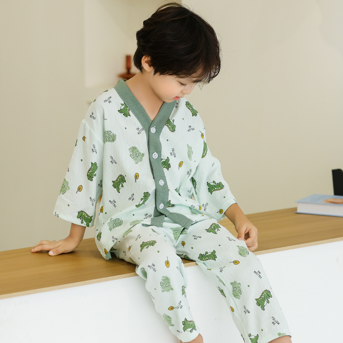 儿童睡衣男童云朵棉男孩夏季空调2025新款开衫薄款女孩家居服套装