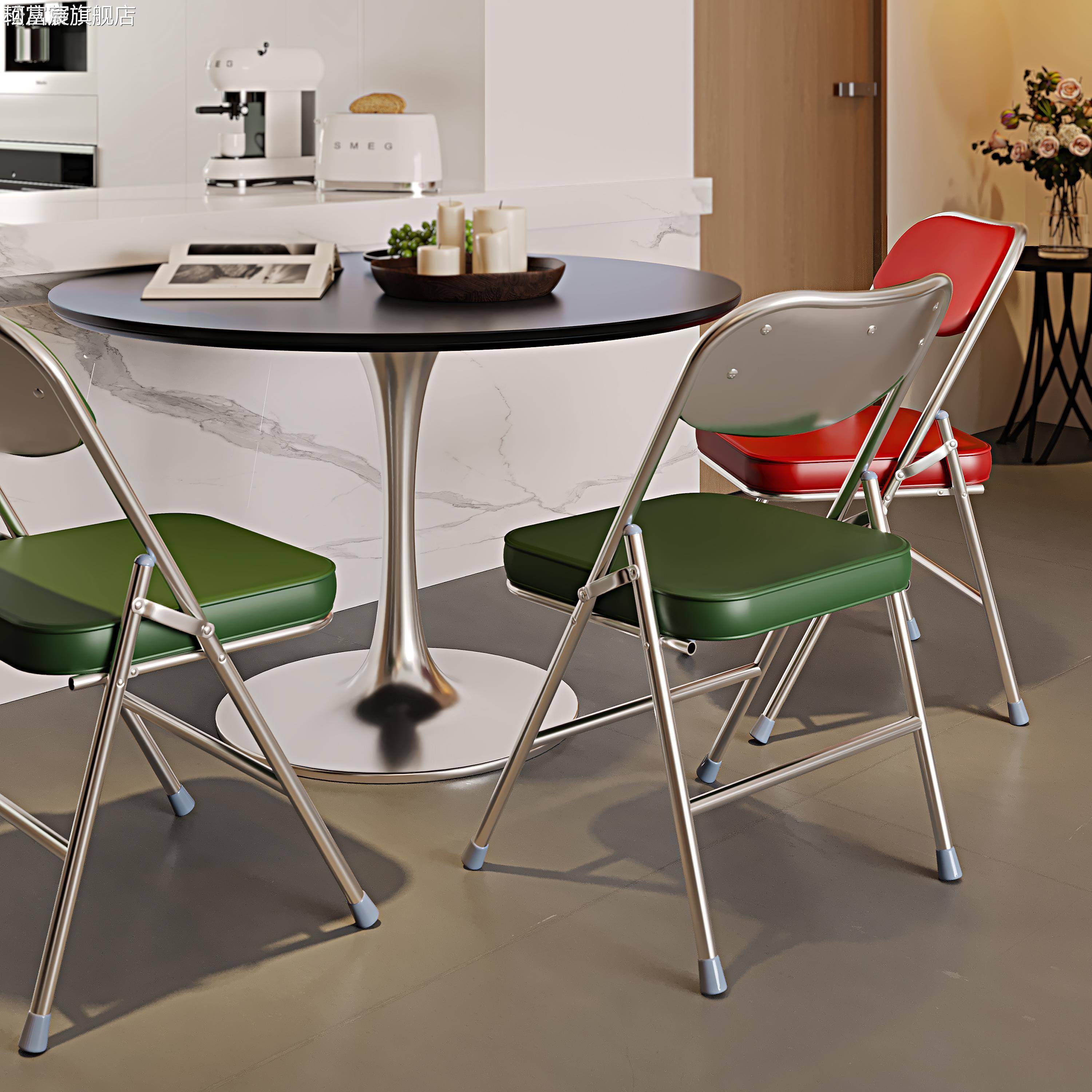 珂富宸港式复古餐 椅 商用怀旧快餐茶餐厅 桌 椅 中古风灯芯绒 椅 子靠背折叠 椅摆件饰品摆件饰品床笠拉车