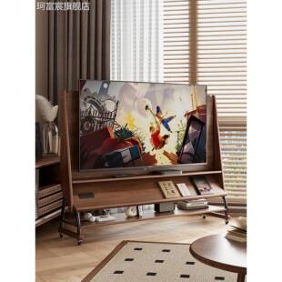 珂富宸实木可移动电视机客厅家用小户型中古风落地收纳储物带轮电视支架摆件饰品垫垫床笠拉车