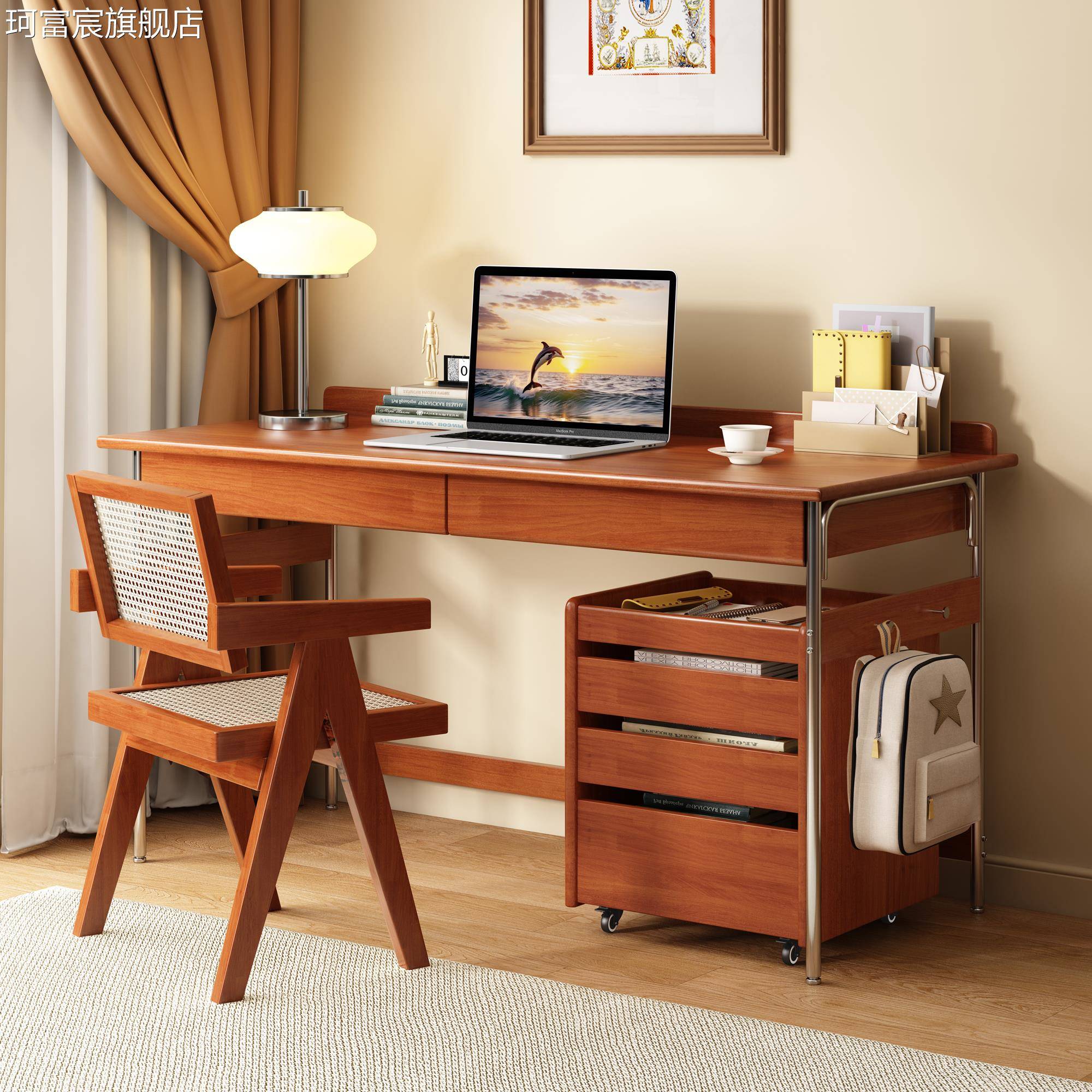 珂富宸中古风实木书桌置物收纳家用小户型卧室办公书台写字桌电脑桌摆件饰品垫垫
