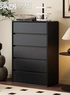 珂富宸中古奶油风黑色实木软包斗柜五斗八斗柜卧室阳台客厅床头靠墙储物摆件饰品床笠拉车