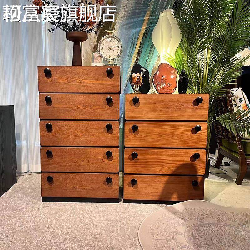 珂富宸法式复中古客厅靠墙置物 柜 实木四五斗 柜 餐边 柜 卧室家用抽拉储物 柜摆件饰品垫垫