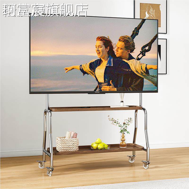 珂富宸电视机可移动支 架 不锈钢落地式卧室带轮推 车简约40-75寸家用挂 架摆件饰品垫垫床笠拉车