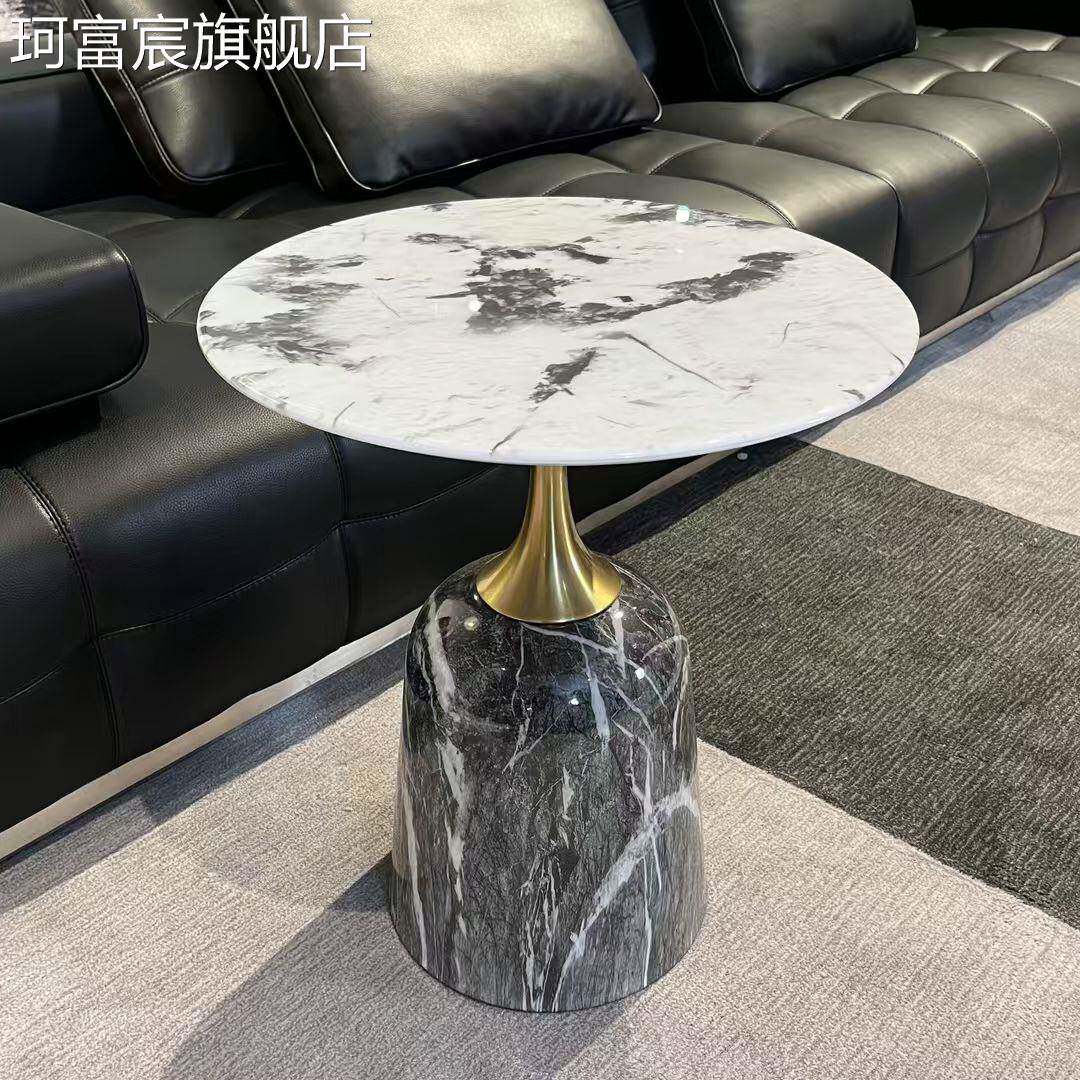 珂富宸沙发边柜侧边柜客厅茶几大理石小边几意式极简茶桌轻奢风格小圆桌摆件饰品床笠拉车