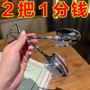 不锈钢勺子复古创意大号甜品勺挖西瓜勺工兵铲勺调羹专用网红铁勺