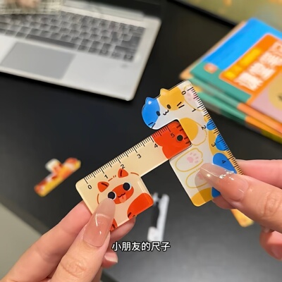 迷你猫咪掌心尺高颜值尺子小学生专用便携可带多功能绘图直尺