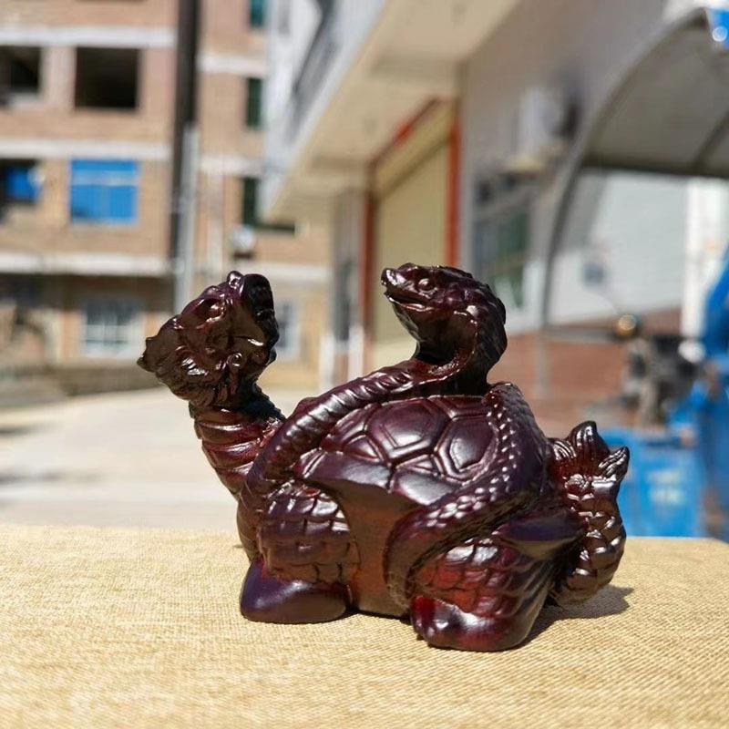 黑檀木雕刻龙龟摆件玄武实木龟蛇文玩手把件家客厅办公卧室装饰品