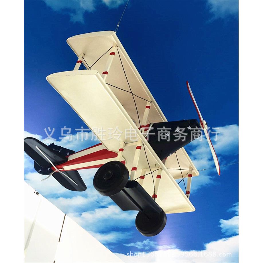 大型复古铁皮摆件摄影道具铁艺双翼战斗机三翼飞机模型长家定制
