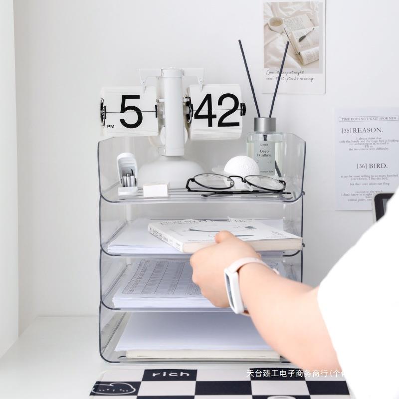 办公室桌面透明文件收纳架亚克力置物架A4资料抽屉式文件盘整新款