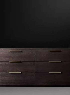 RH黑色实木斗柜美式乡村仿古做旧抽屉六九斗柜卧室客厅收纳储物柜