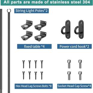 甲板灯杆带 2 个户外灯壁挂钩灯串带 SS 螺钉木柱甲板装饰