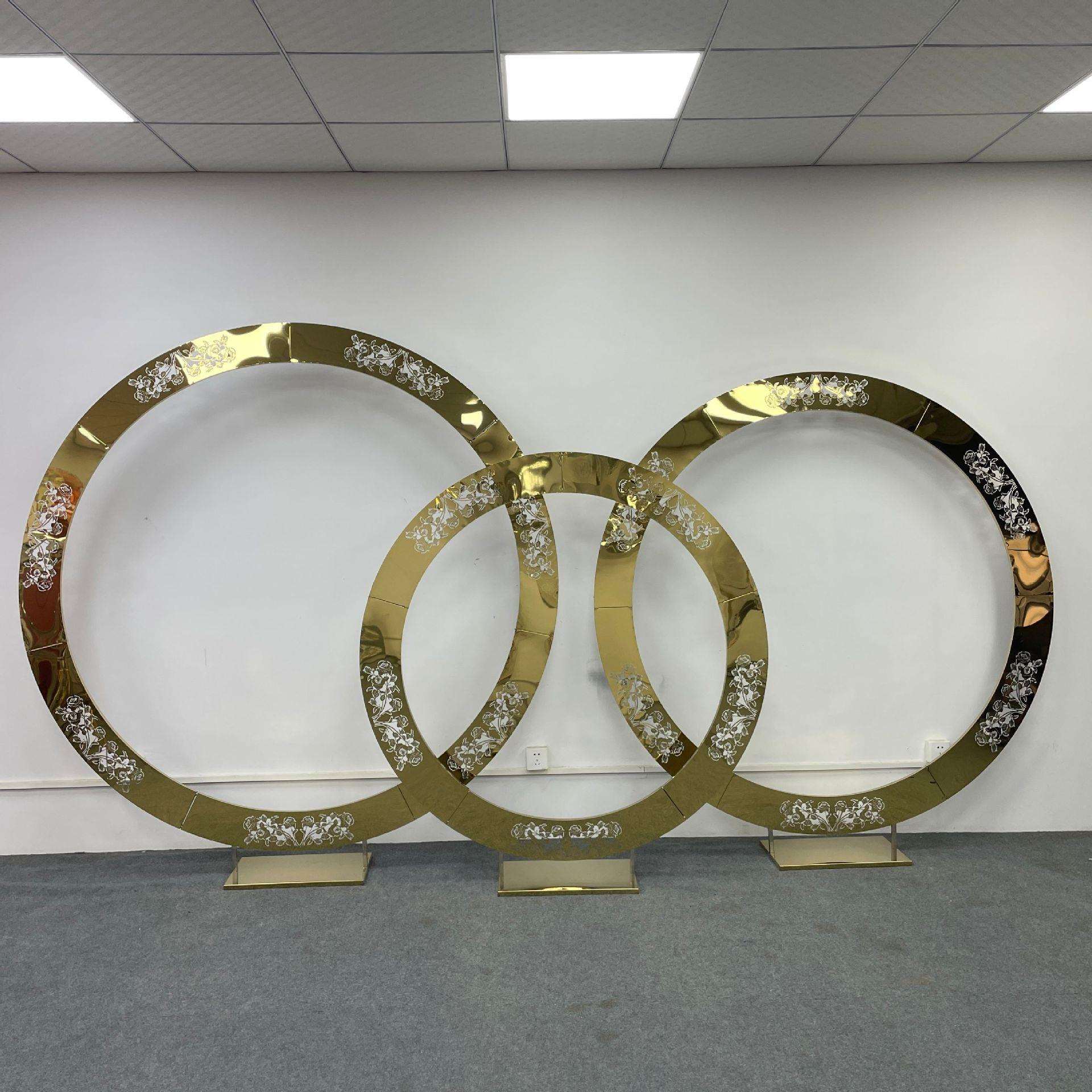 新款婚庆道具婚礼布置舞台背景镂空不锈钢圆形玫瑰花架子拱门摆件