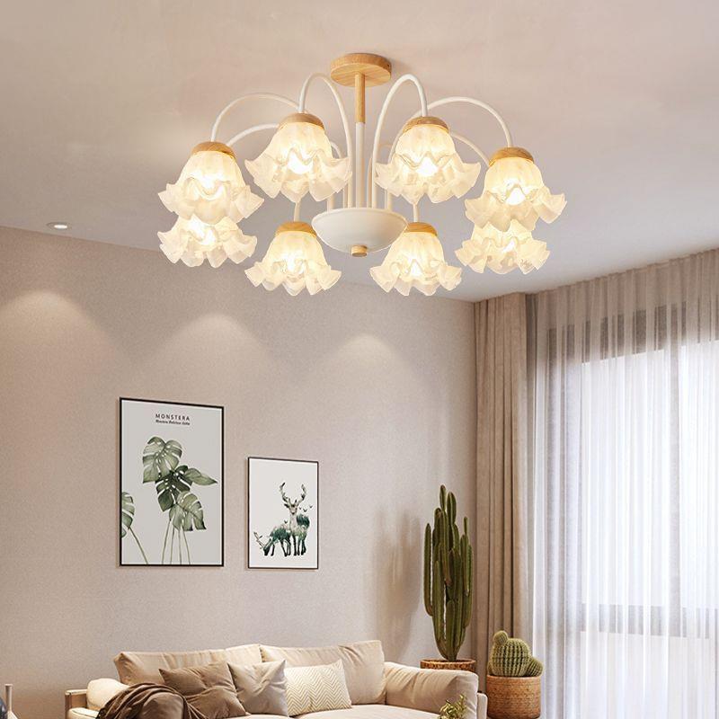 客厅吊灯北欧原木铃兰花餐厅灯卧室灯简约现代奶油风法式大厅灯