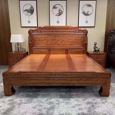 花梨木全实木床1.8米古典主卧双人床1.5仿古雕花榫卯中式主卧大J&