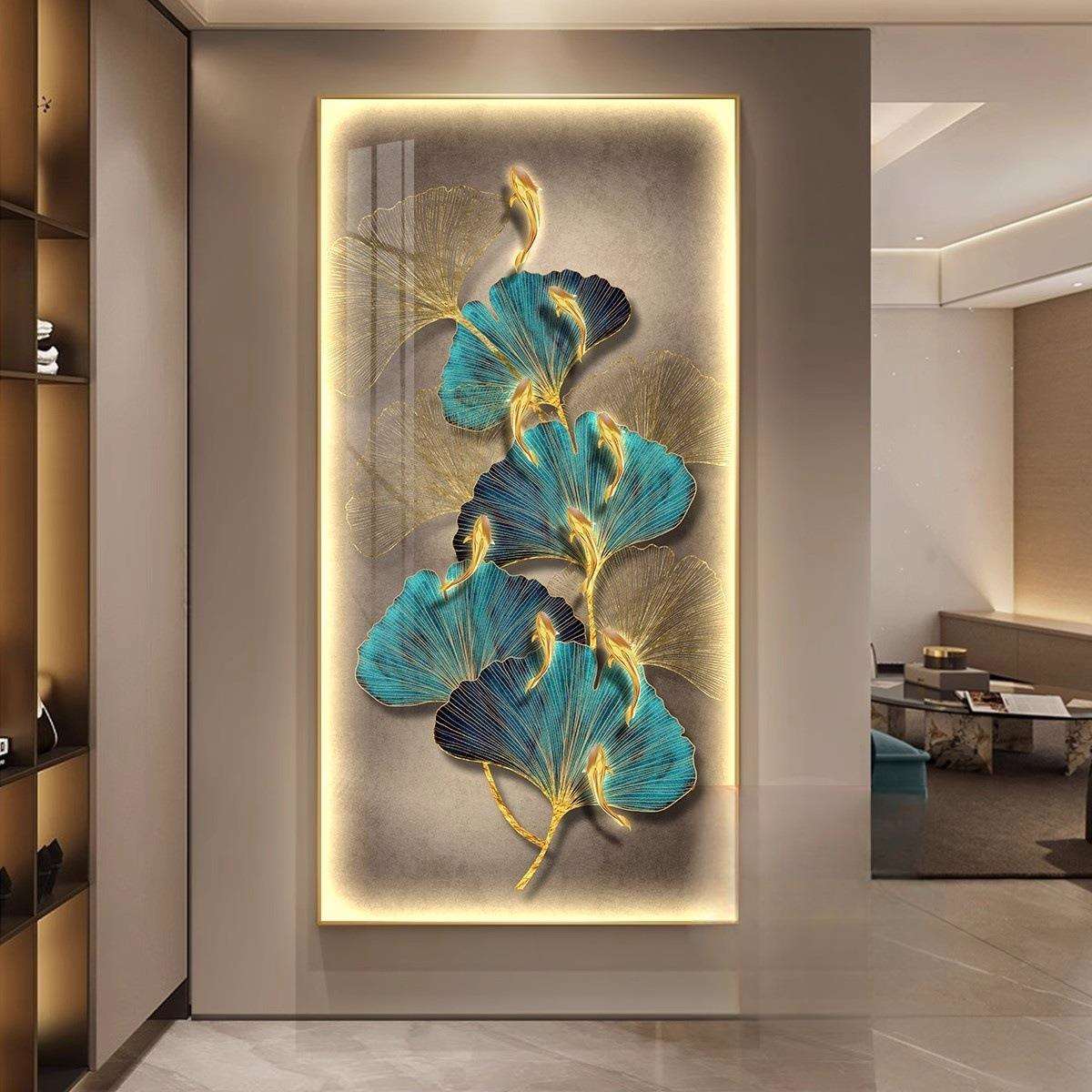 led带灯轻奢入户玄关装饰画走廊过道简约现代挂画壁画银杏高级感